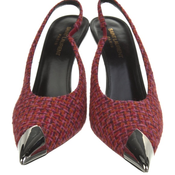 SAINT LAURENT Red Tweed Slingbacks - Picture 2 of 6
